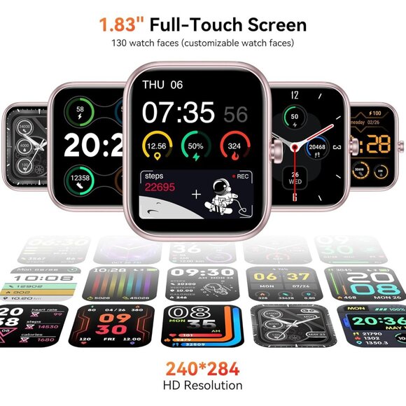 Pink Smart Watch for Men Women Heart Rate Sleep Tracker for iPhone Android - Picture 4 of 7